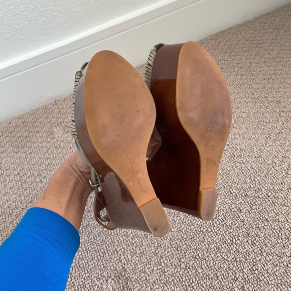 7 for All Mankind blue suede leather platform wedge size women’s 7 - Picture 4 of 5